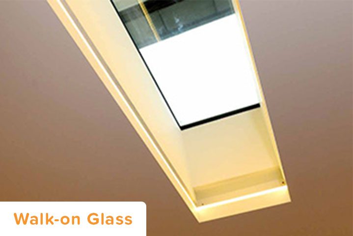 Our Walk on glass rooflights boast thermal breaks of 27mm and a glass specification of 33mm component laminate minimum